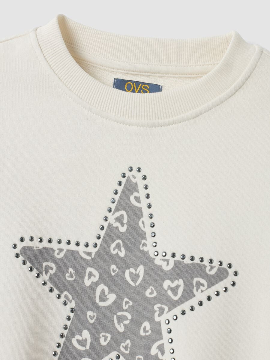 Felpa bianca in puro cotone con stampa stella regular fit per bambina_2