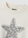 White pure cotton sweatshirt with star print, regular fit, for girls_2