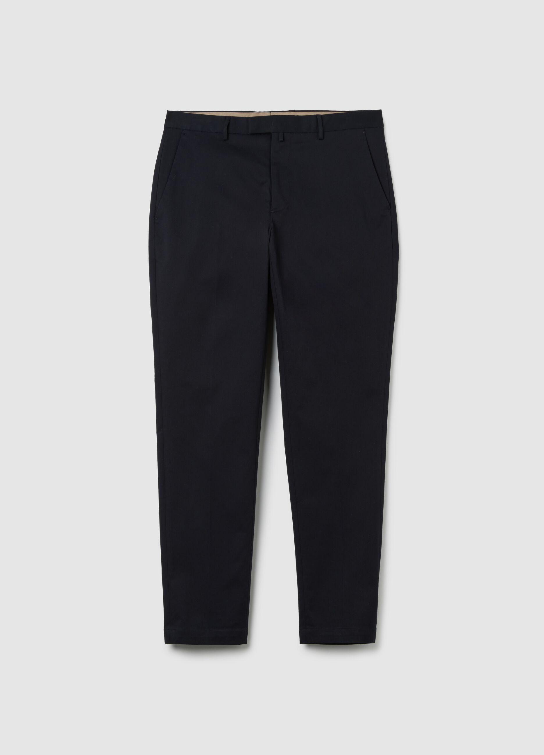 Regular Fit Blue Stretch Cotton Trousers