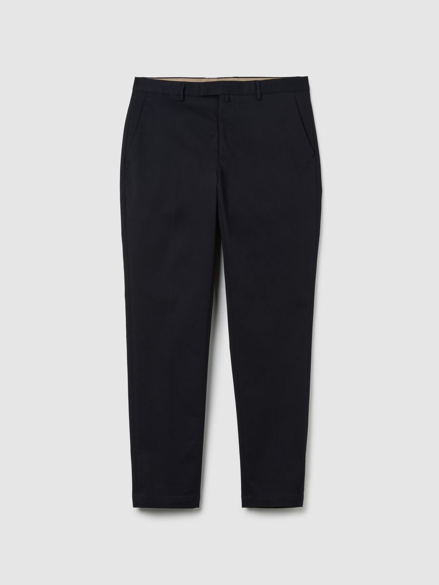 Regular Fit Blue Stretch Cotton Trousers_0