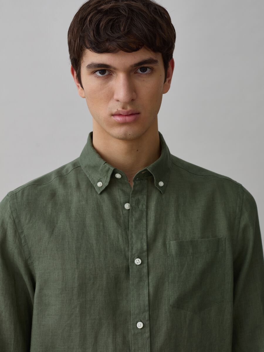 Regular-fit shirt in linen with pocket_0