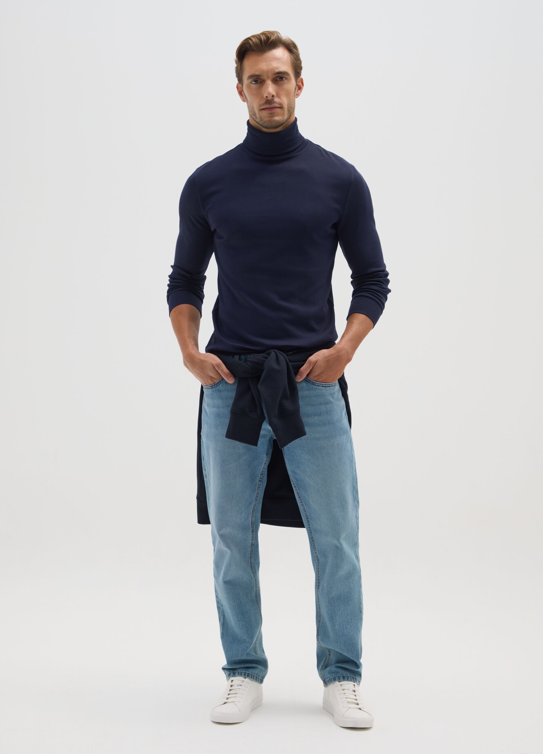 Blue Cotton Turtleneck Jumper