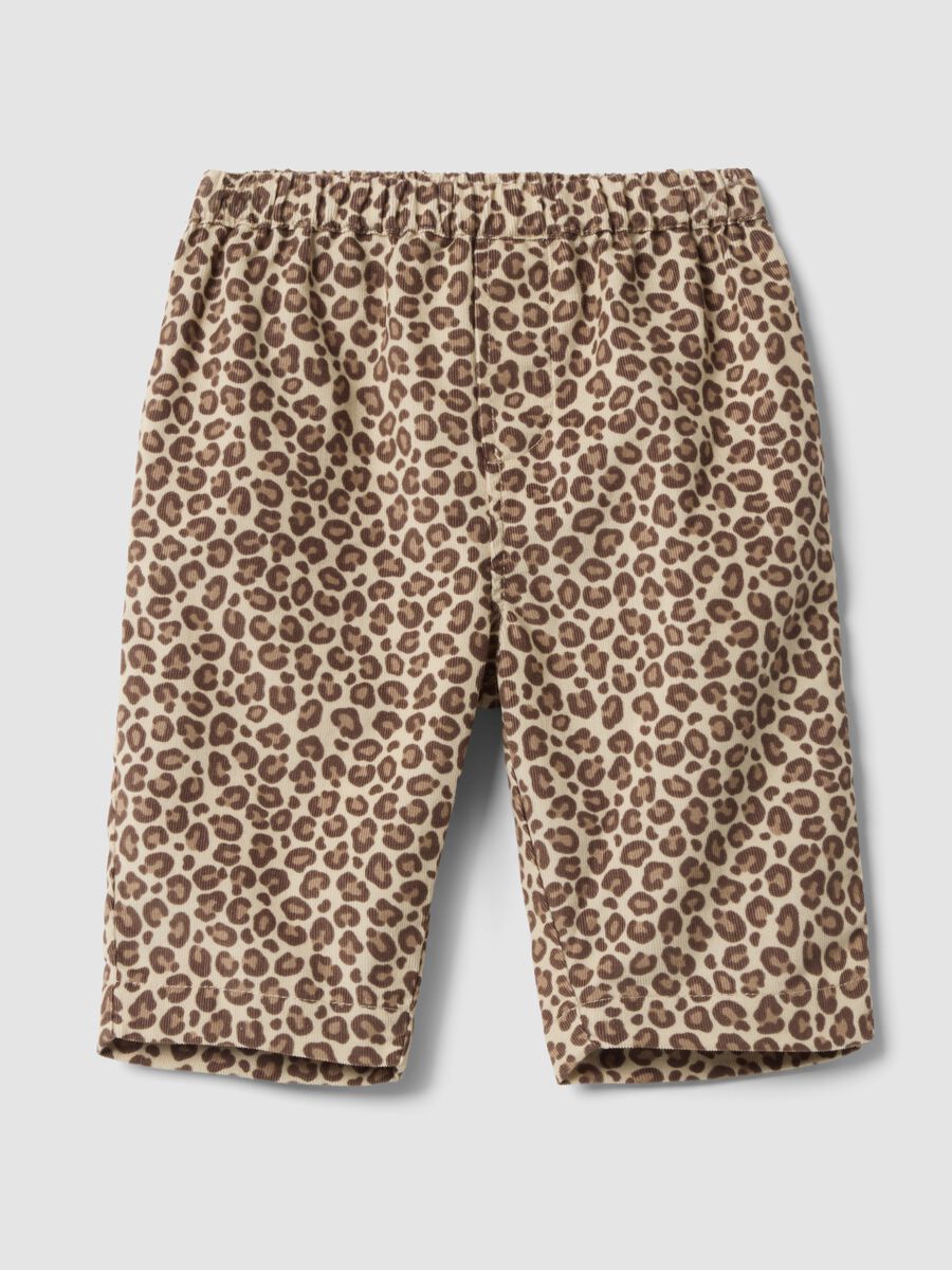 Pantaloni marroni in misto cotone e lyocell animalier per neonata_0