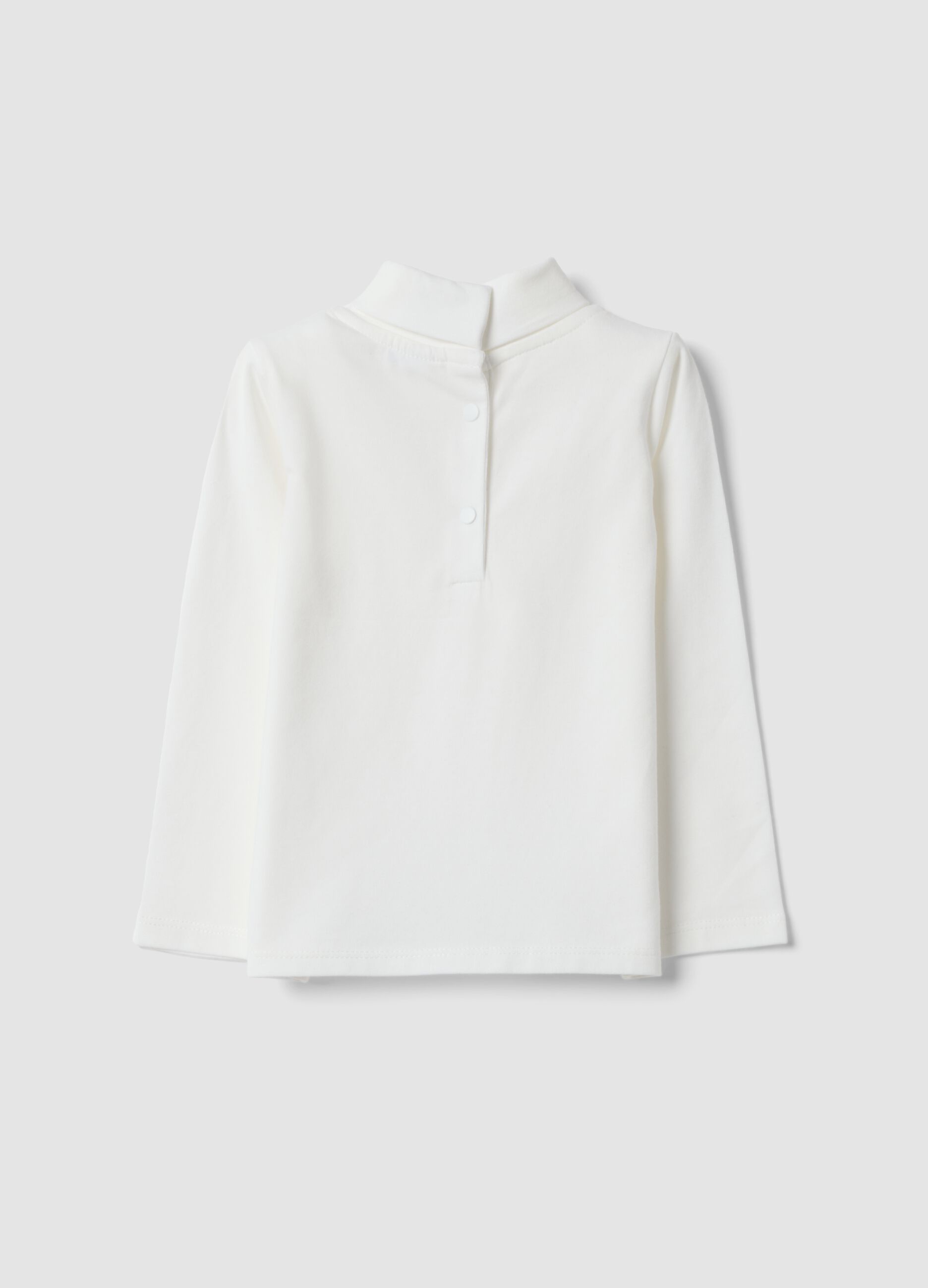 Maglia bianca in cotone organico elasticizzato con girocollo