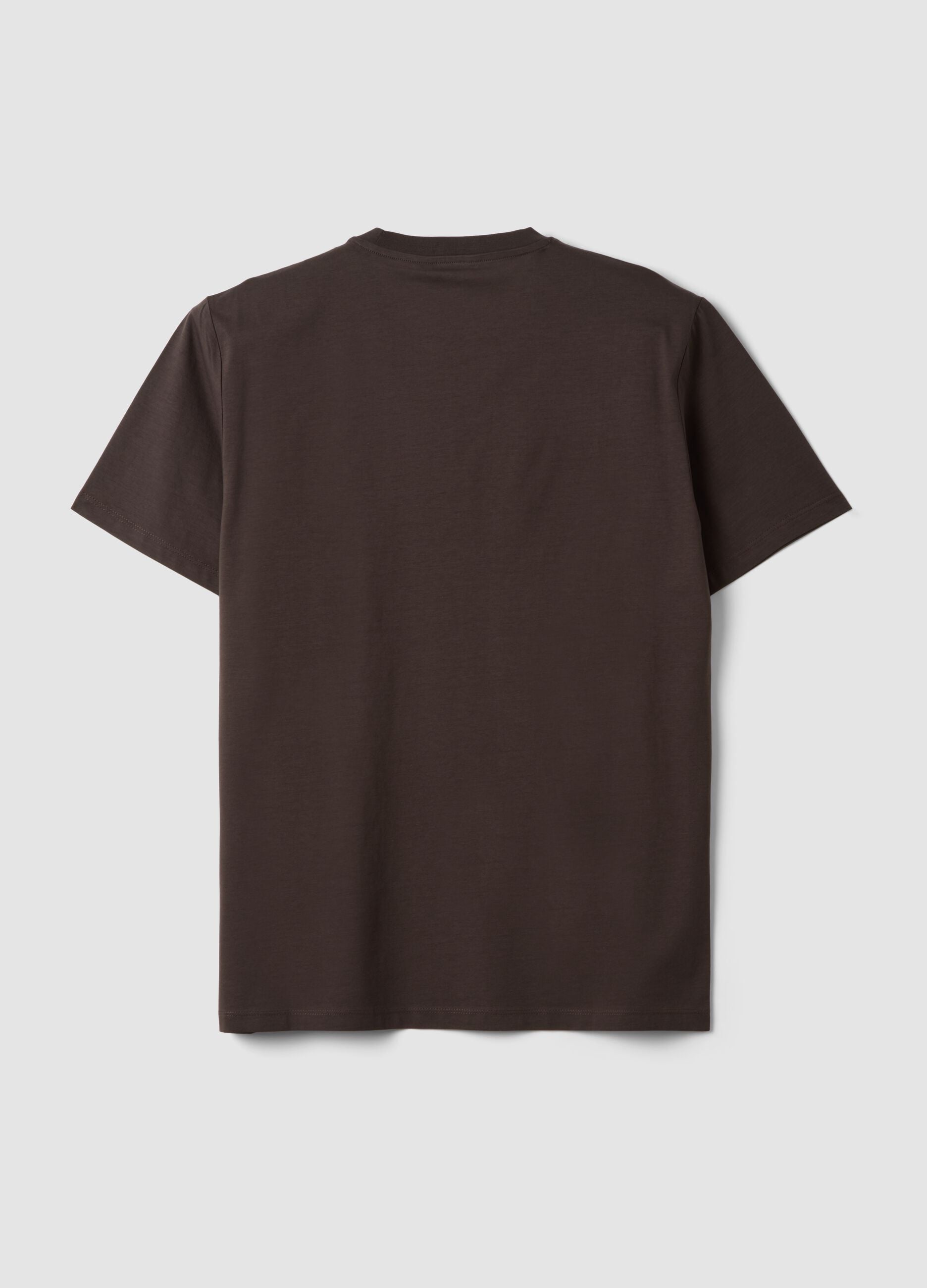 Brown mercerised pure cotton crew-neck T-shirt, regular fit