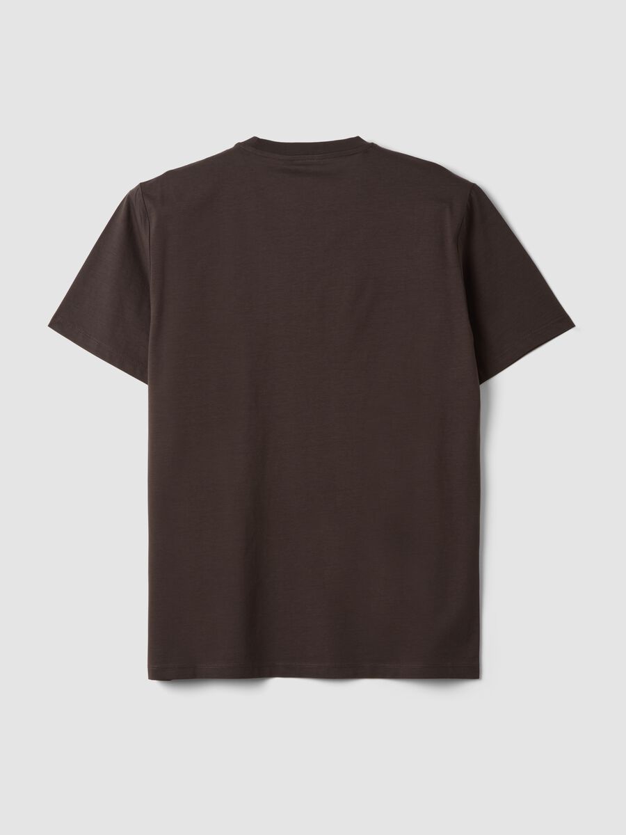 Brown mercerised pure cotton crew-neck T-shirt, regular fit_1