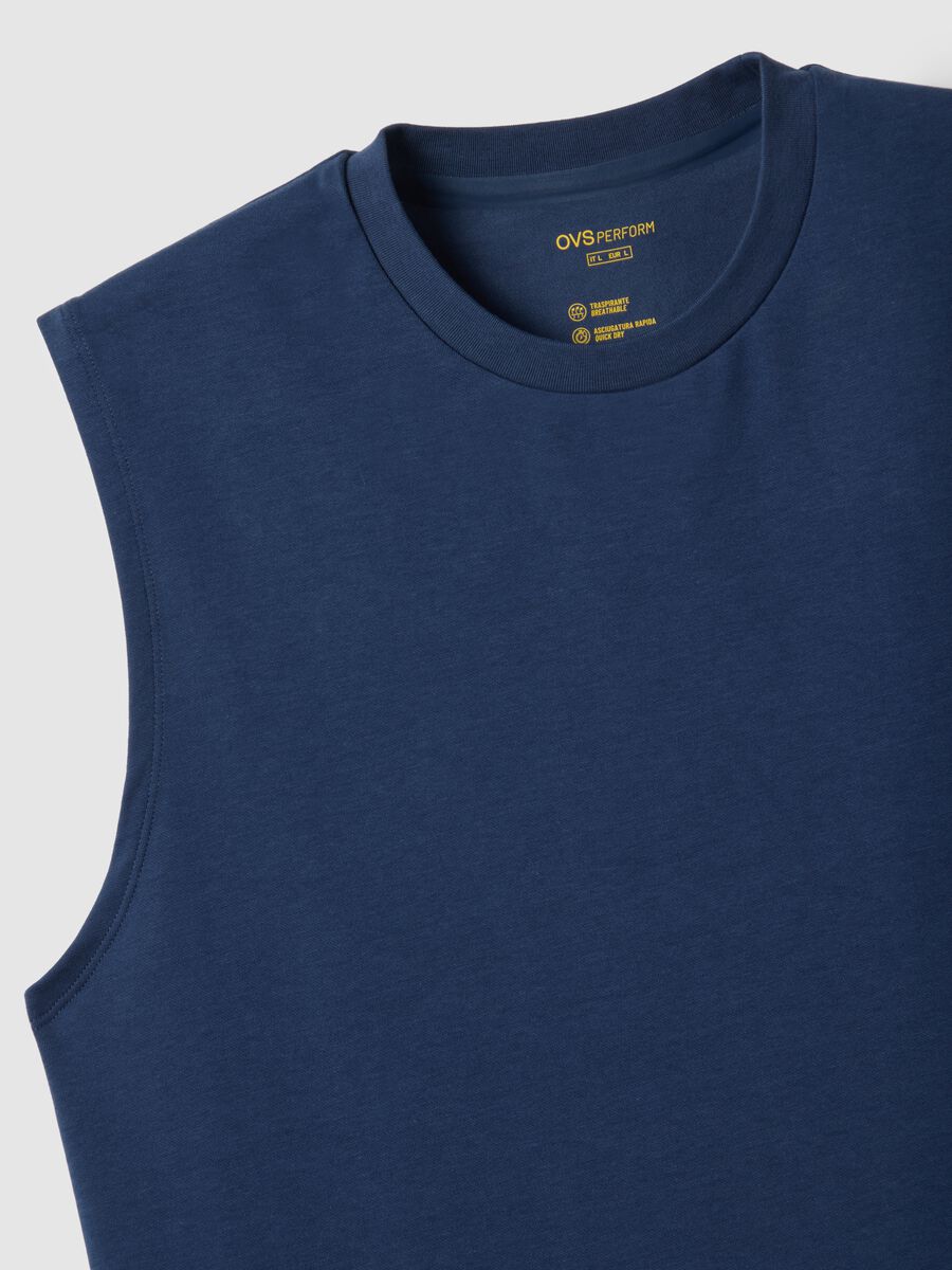 Blue regular fit cotton blend tank top_5