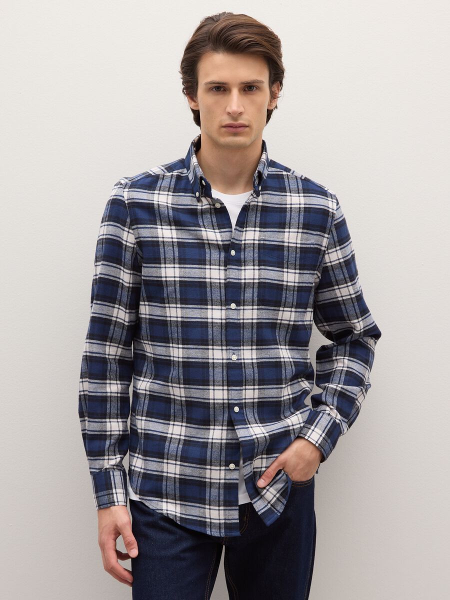 Multicolour checkered shirt in pure cotton, regular fit flannel_1