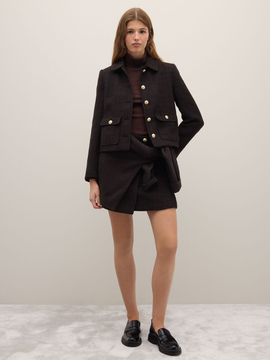 Blazer in misto lana marrone con bottoni dorati_1