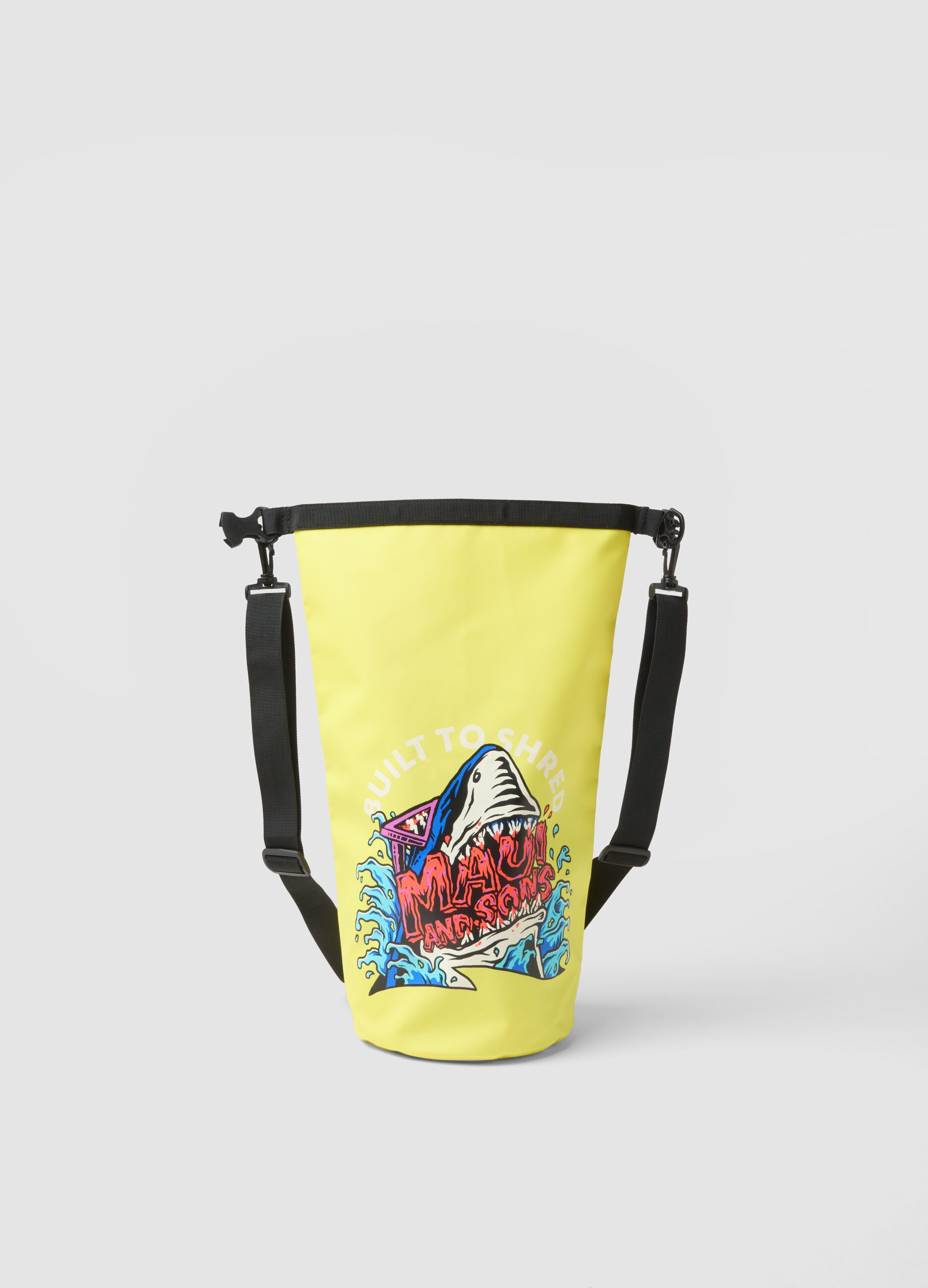 Yellow waterproof bag with shark print