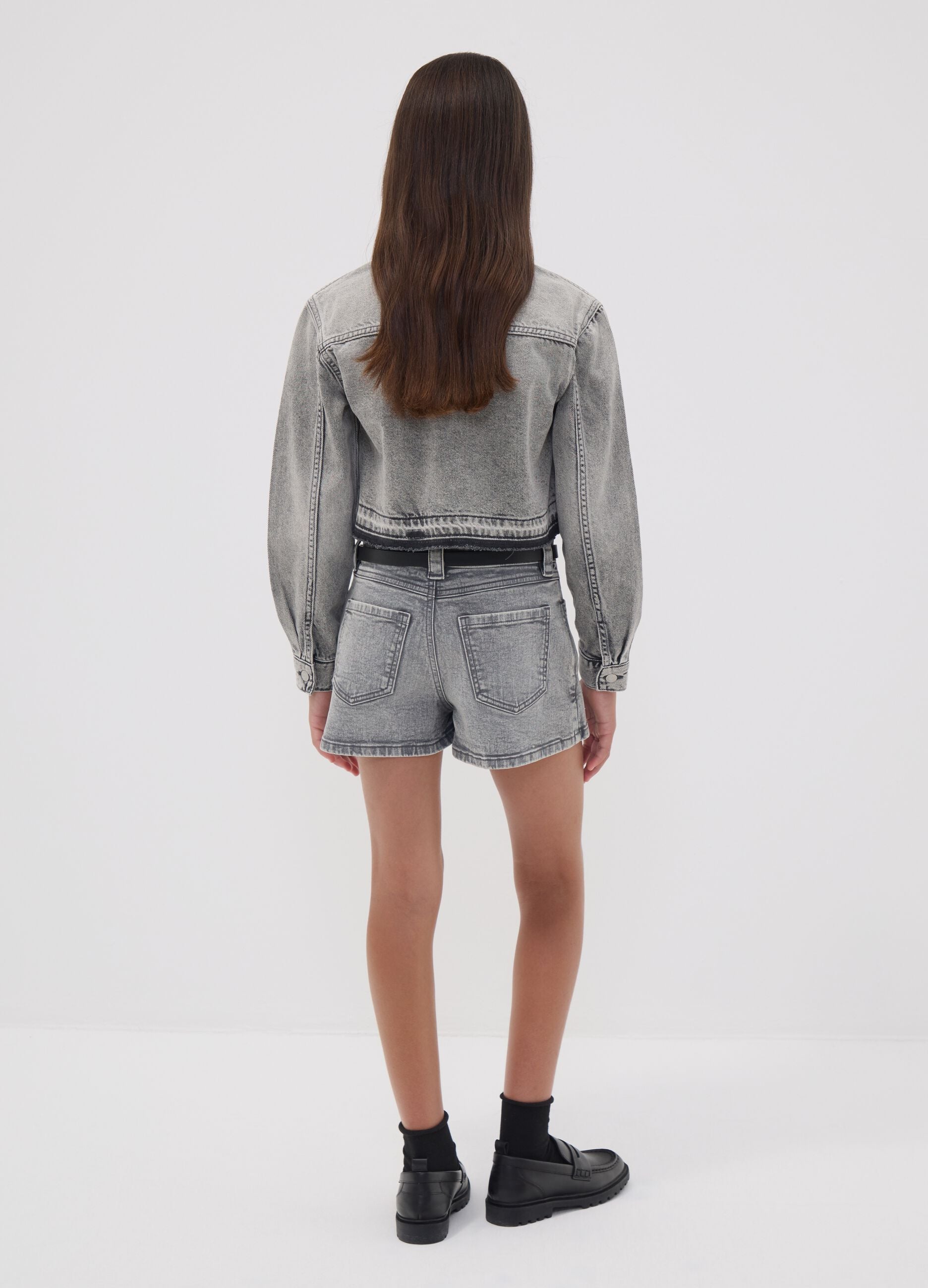 Girls&rsquo; grey stretch-cotton skort, regular fit