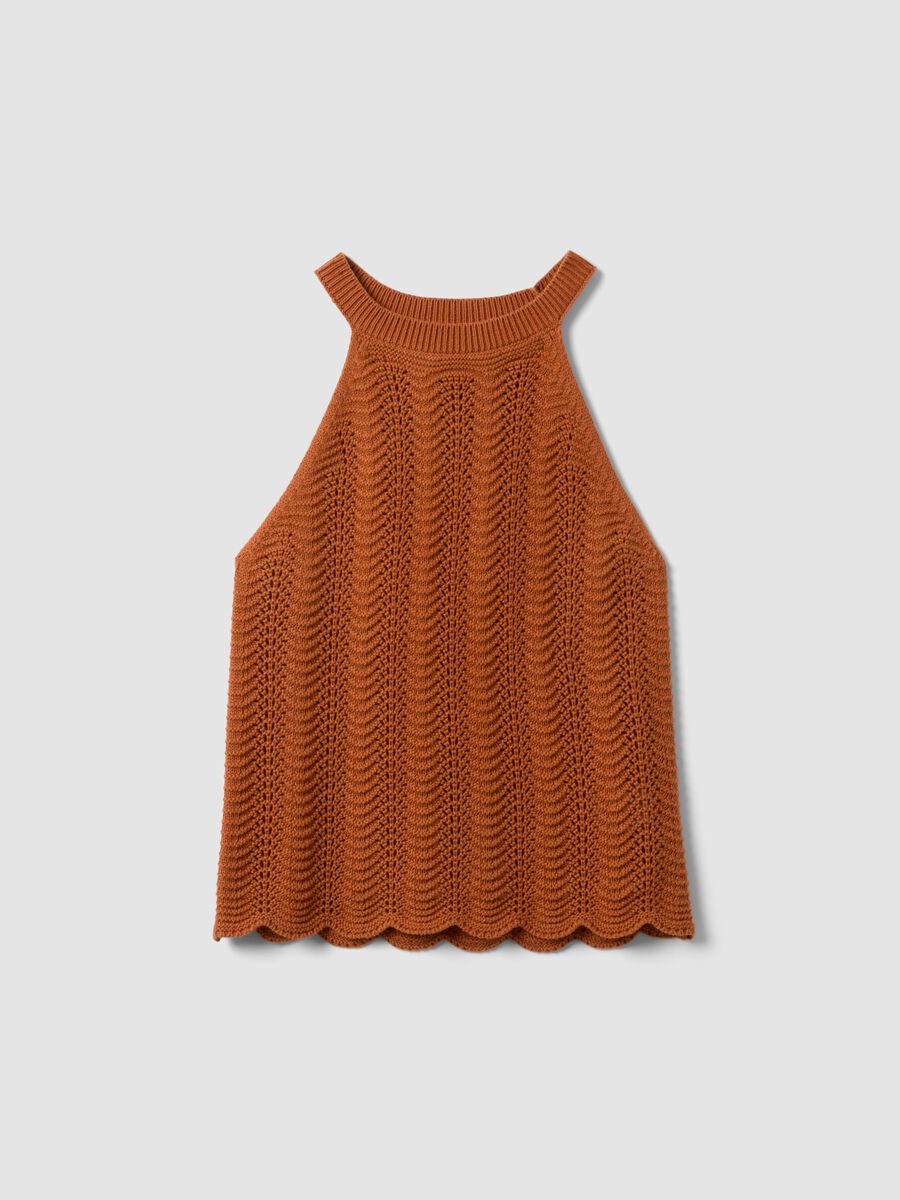 Regular fit orange pure cotton tank top with mesh texture_4
