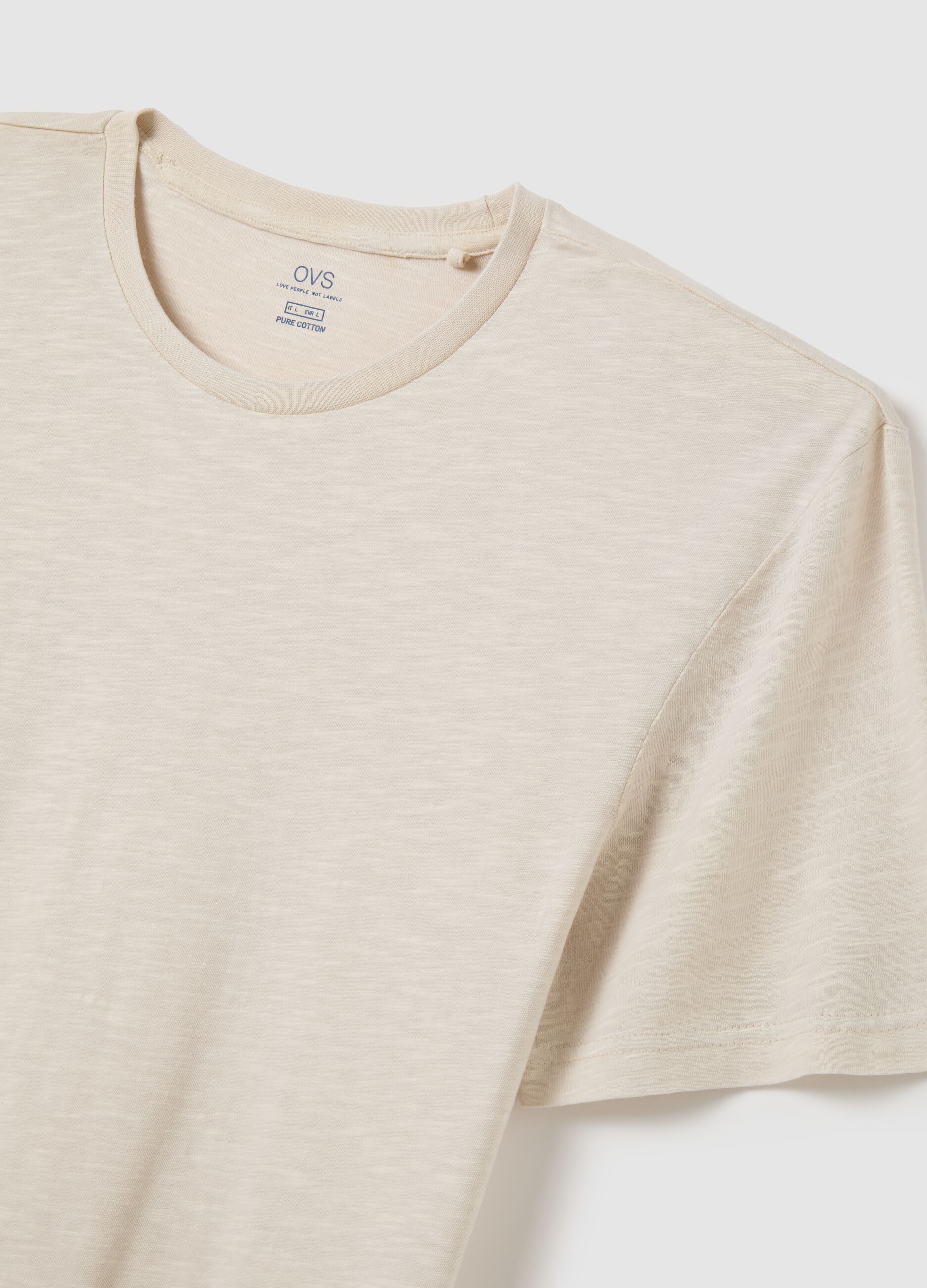Men's beige pure cotton regular fit T-shirt
