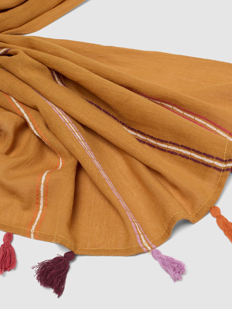 Brown pure cotton scarf with multicolour fringes_2