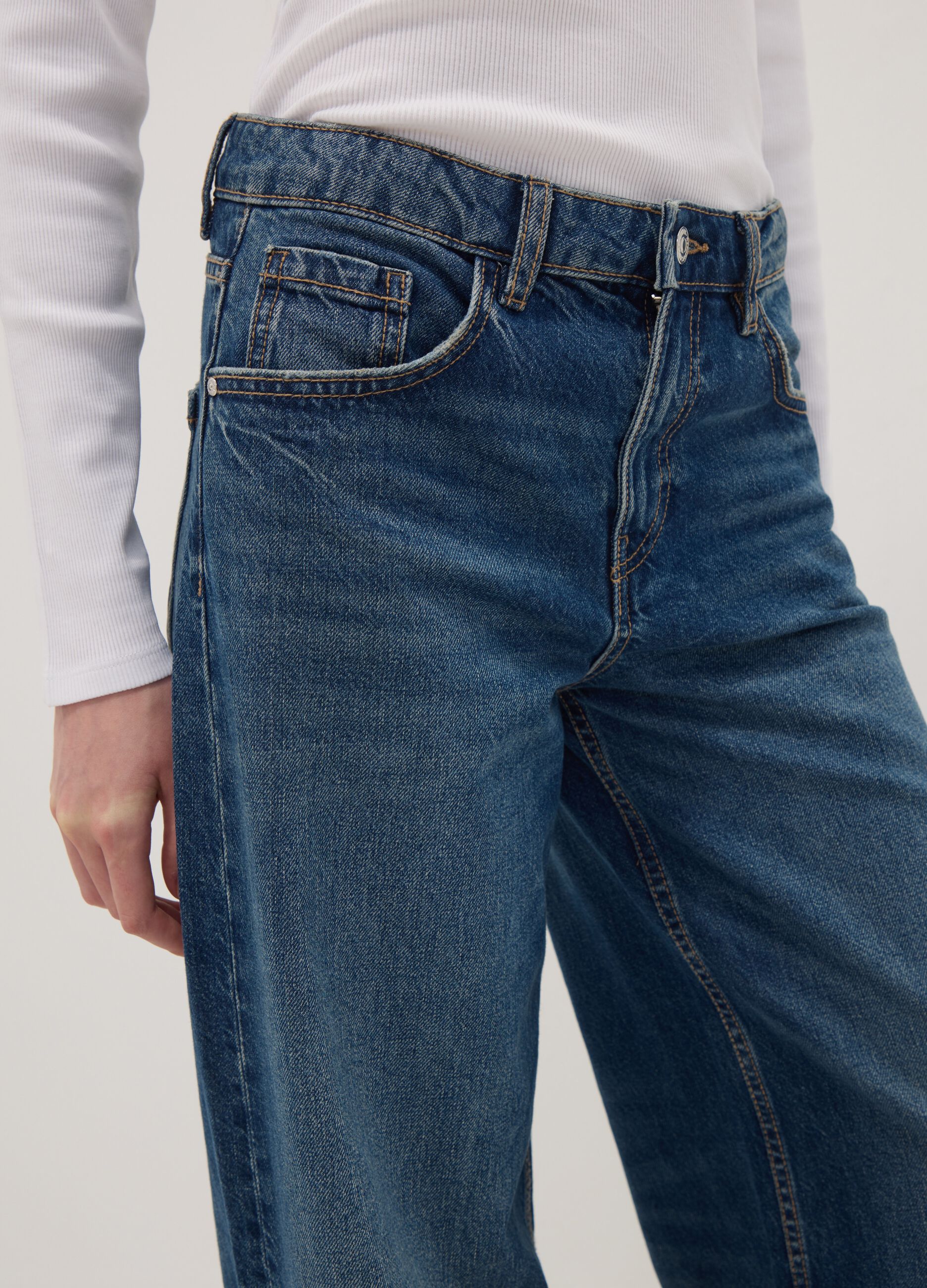 Blue pure cotton low-rise wide-leg jeans