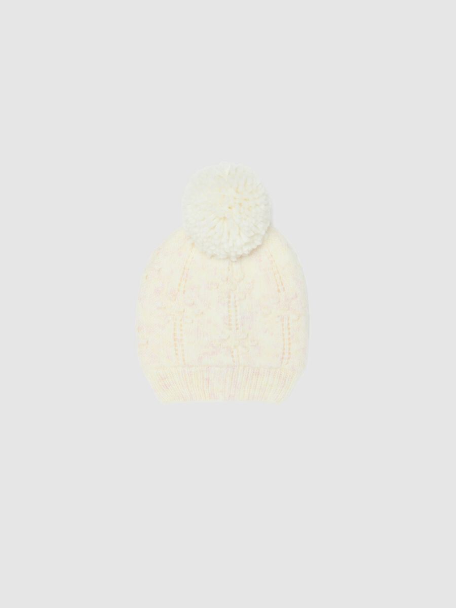 Cappello bianco da bimba multicolor con pompon_0