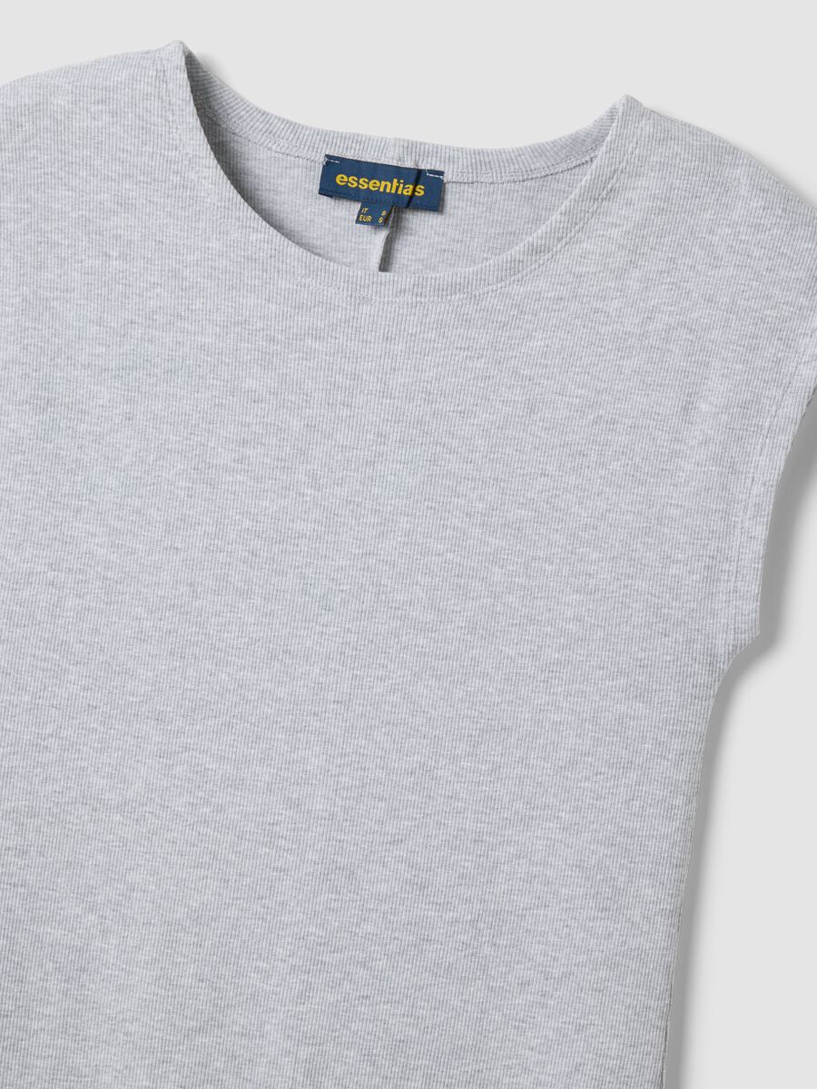 Grey sleeveless fitted dress in stretch cotton_5