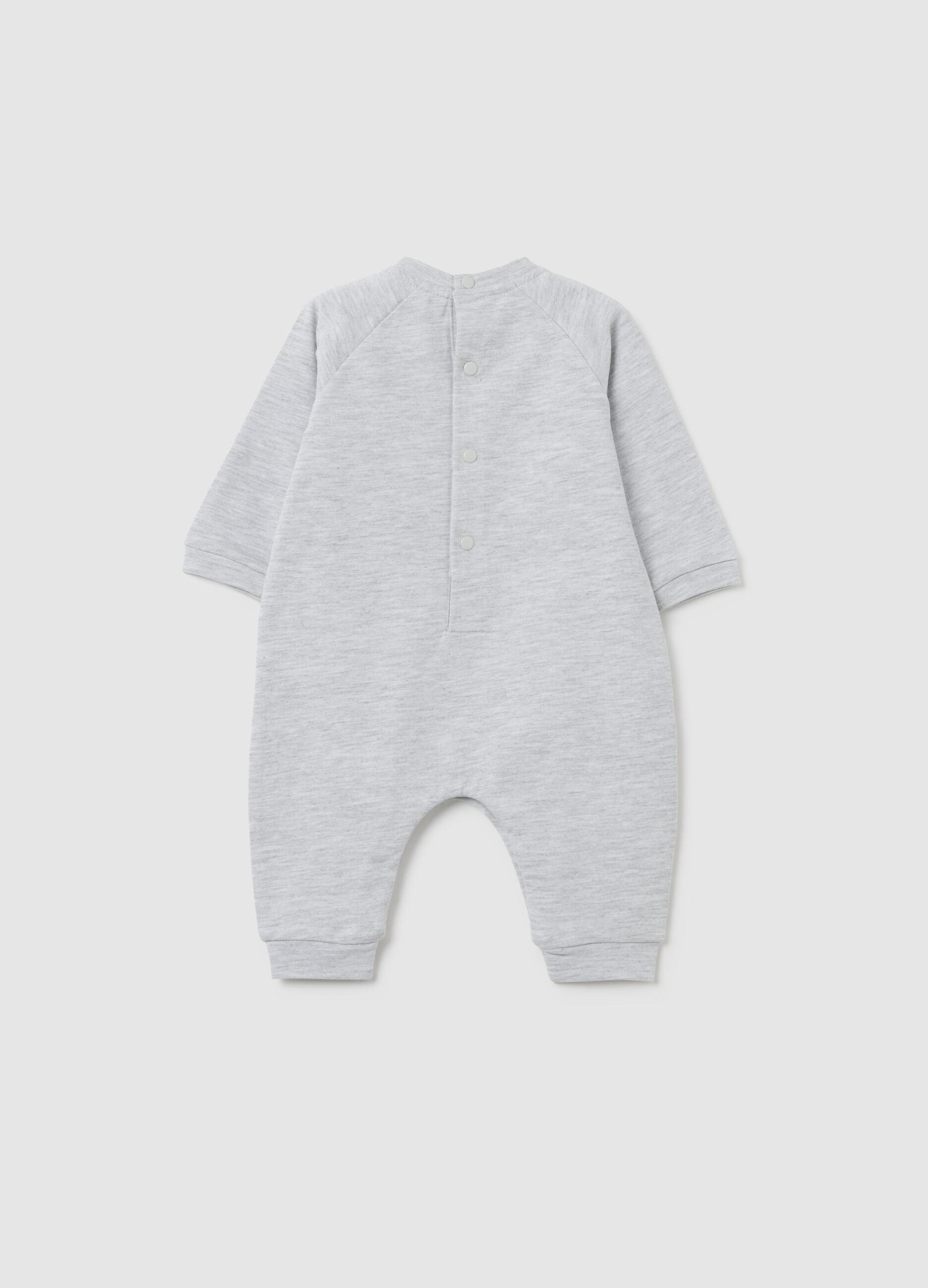 Grey cotton baby romper with embroidery