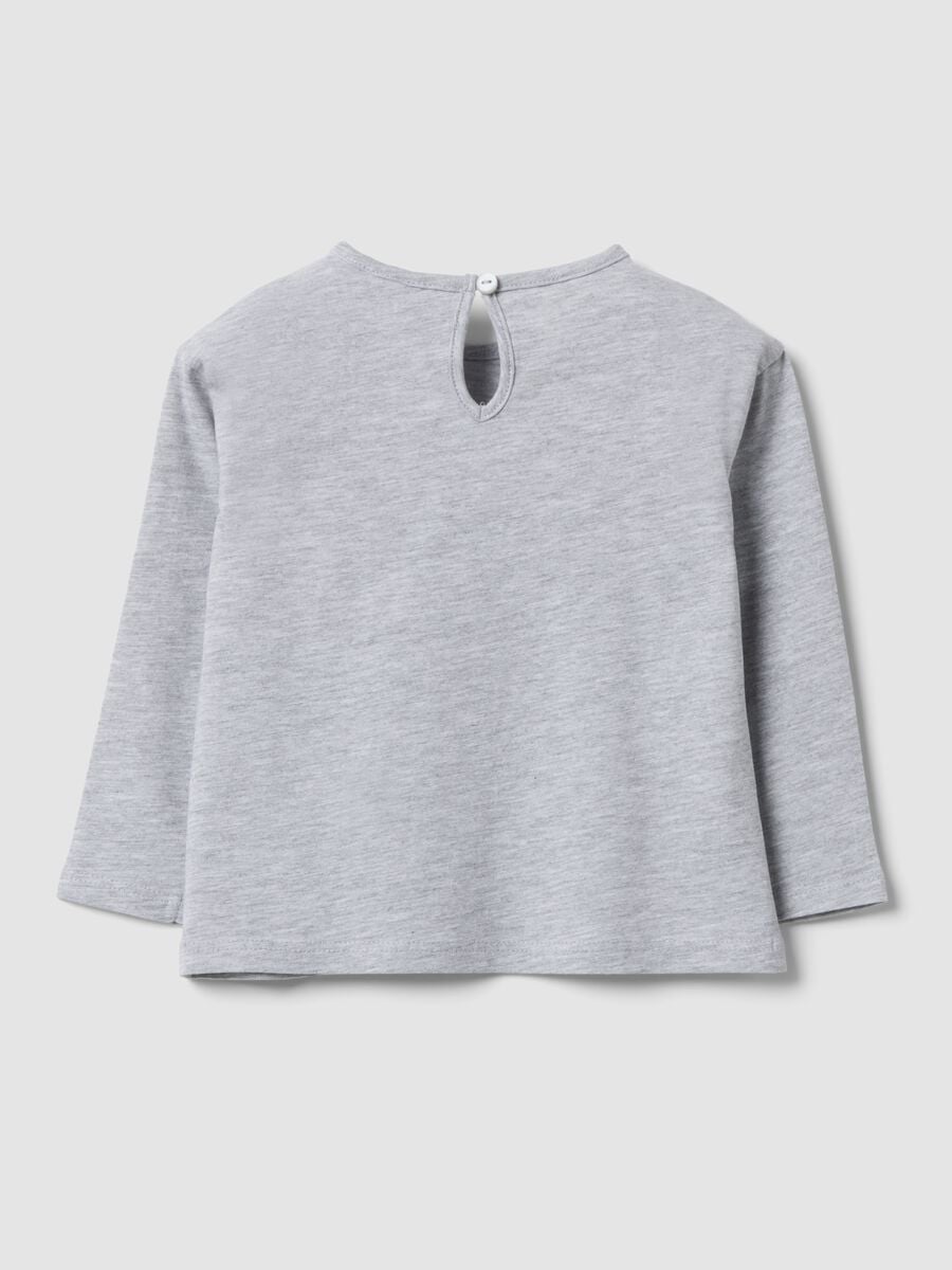 Grey T-shirt in organic cotton and viscose blend with animal print for baby girl_1