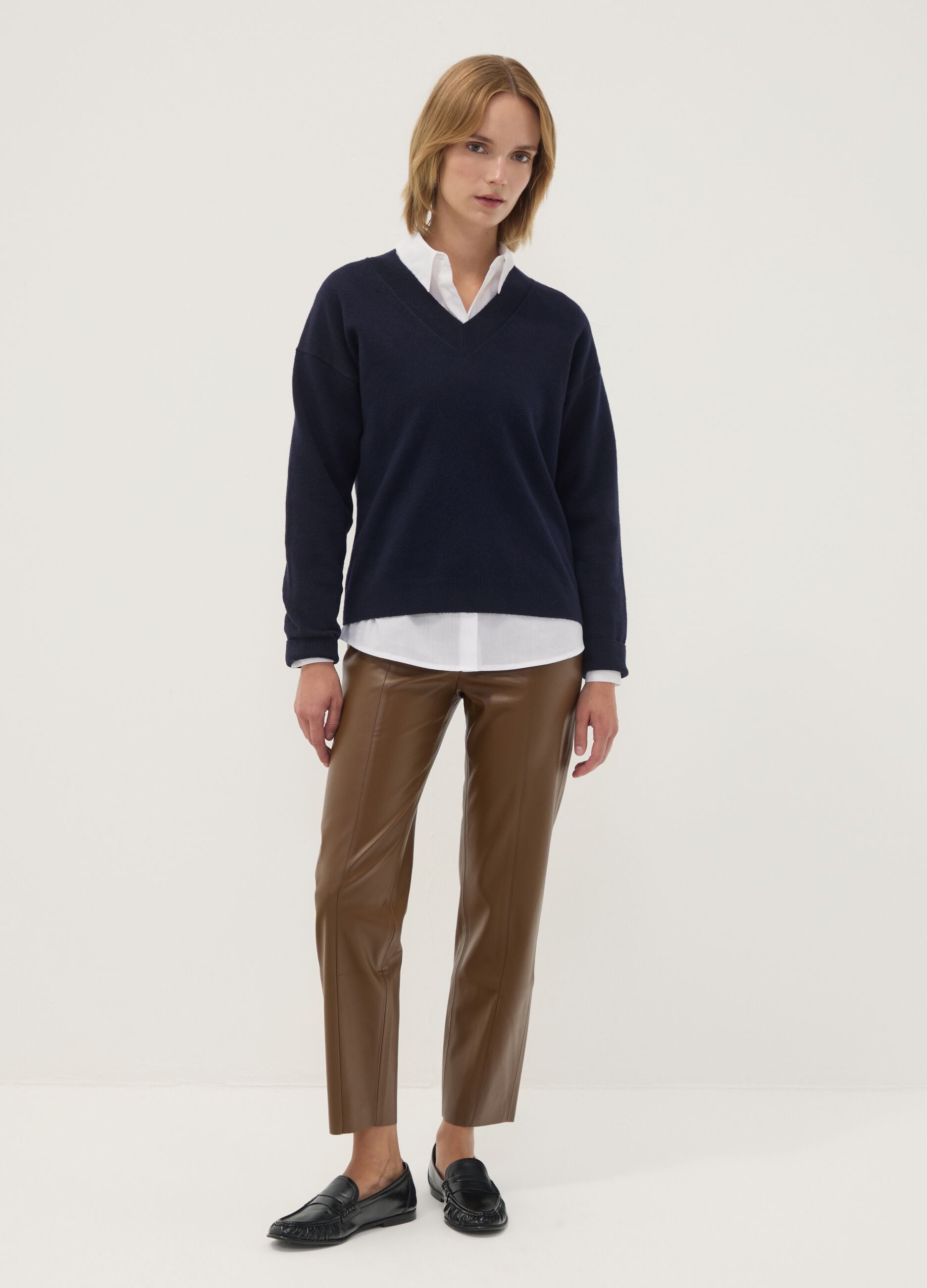 Leggings marroni slim fit con vita regular ed elastico
