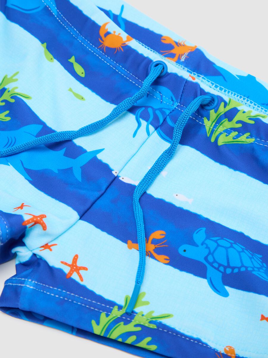Striped Brief Swimsuit for Kids with Marine Print_2