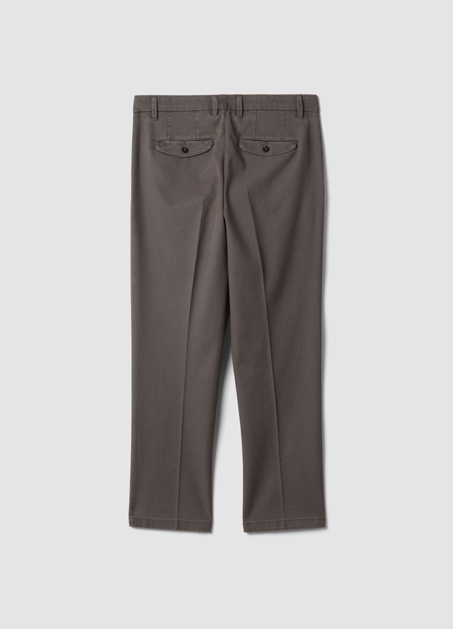 Pantaloni chino grigi in twill di cotone elasticizzato regular tapered fit