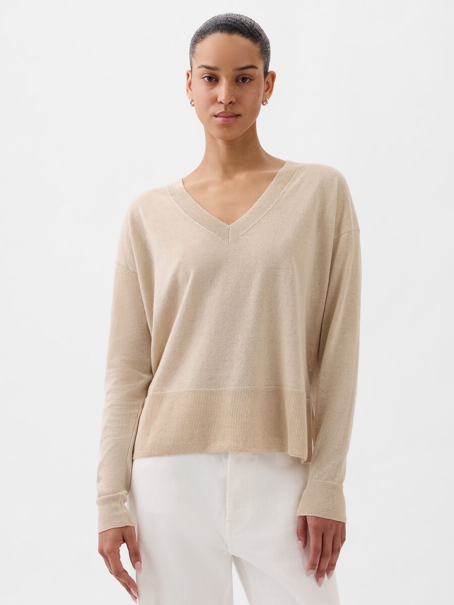 Linen blend pullover with splits_2