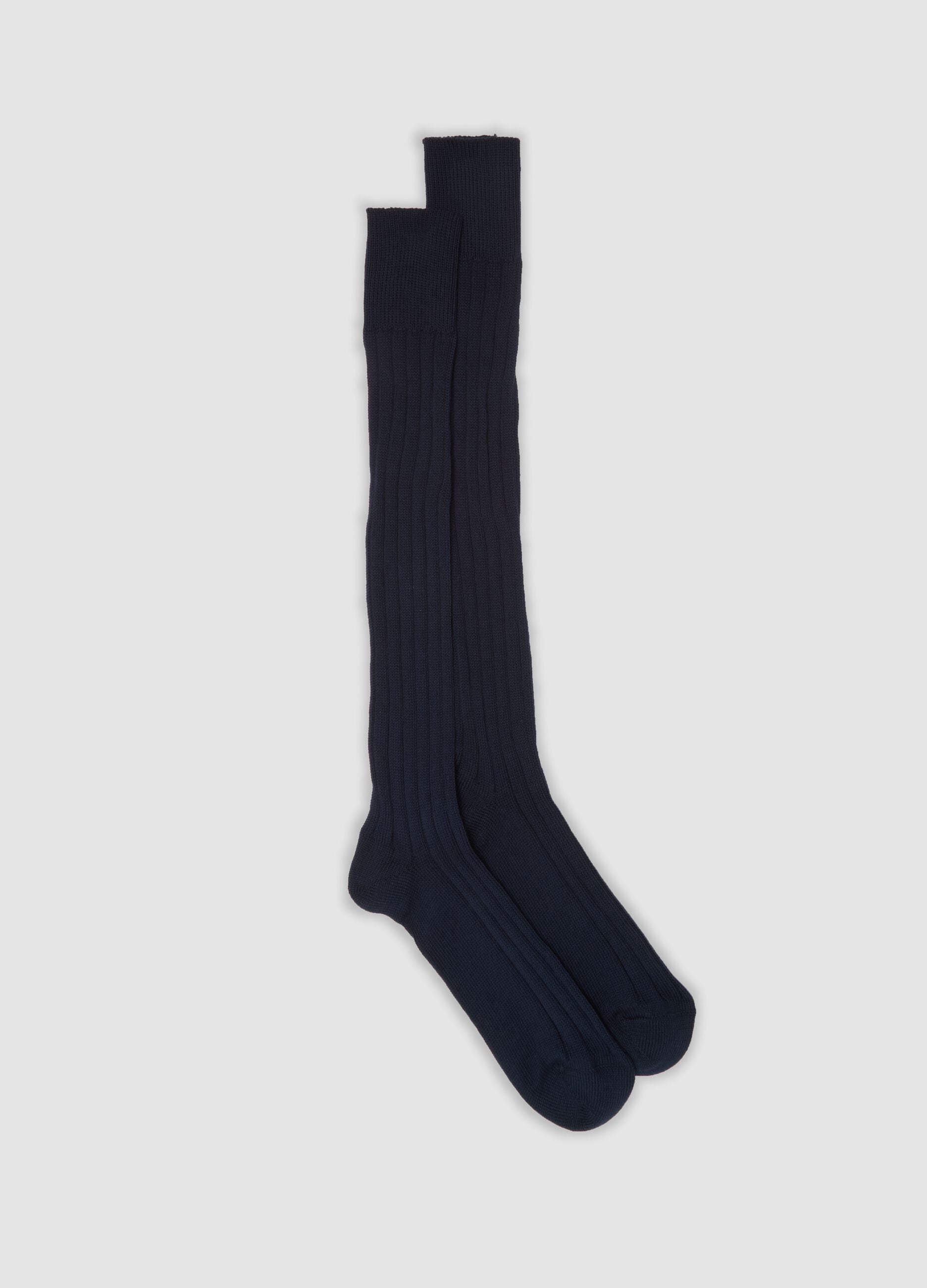 Blue long ribbed socks in pure cotton