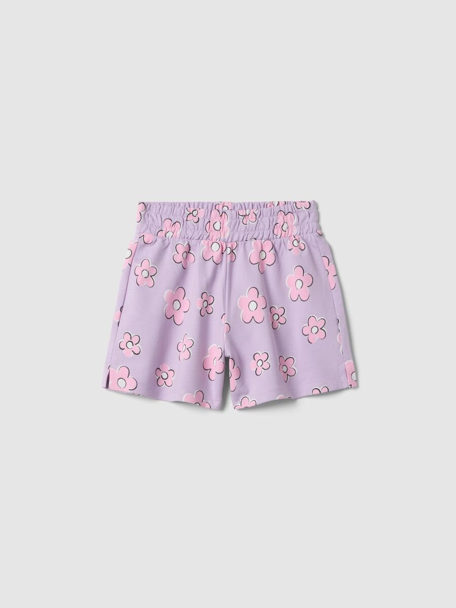 Girl's regular fit purple pure cotton shorts with flowers_0