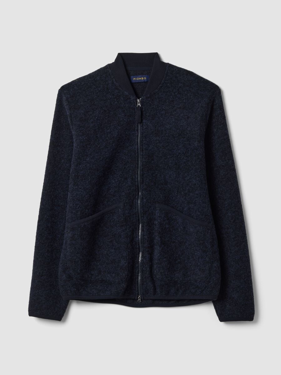 Blue wool-blend sweatshirt with ribbed collar_0