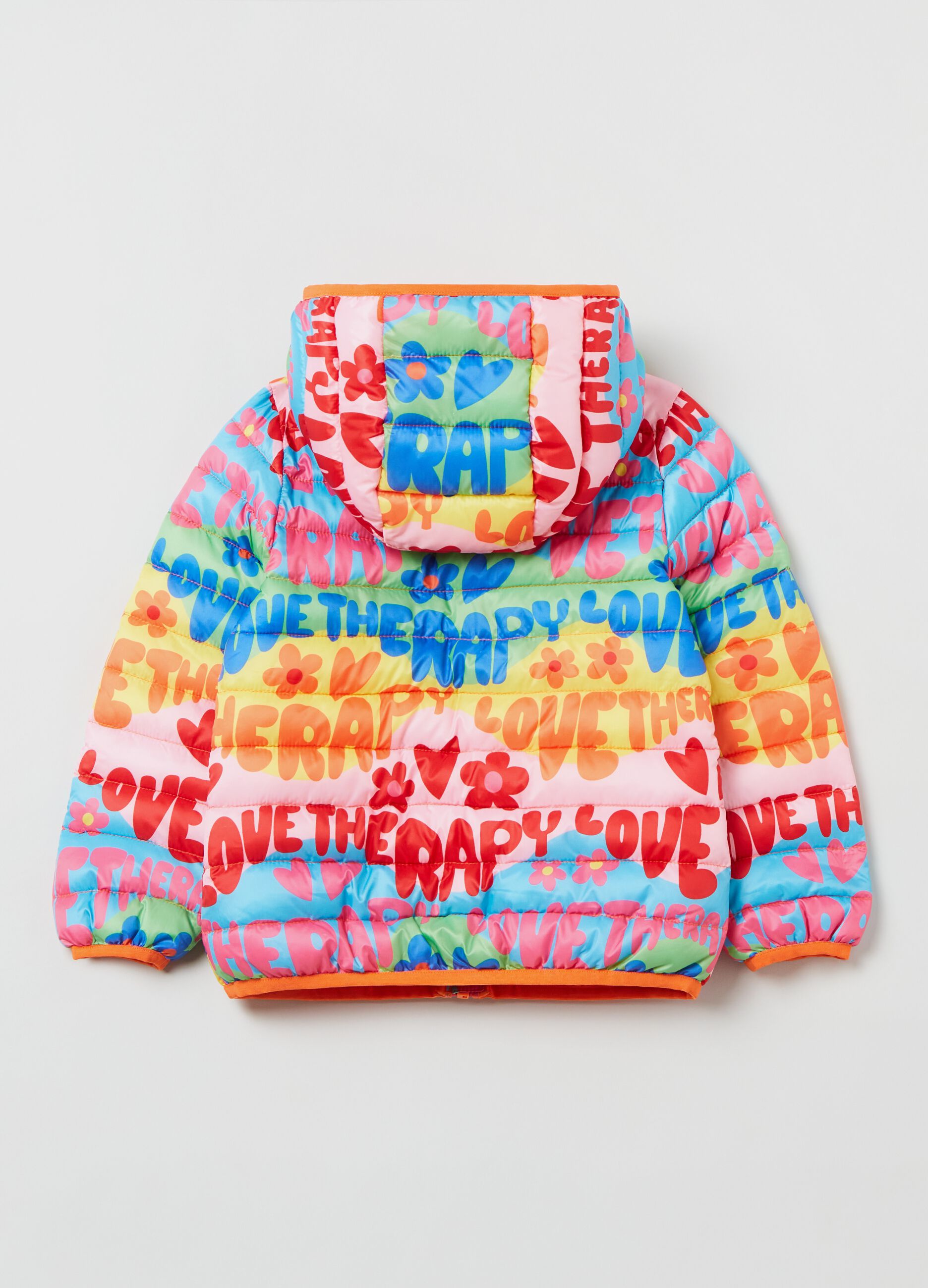 Ultra-light padded jacket with Love Therapy print