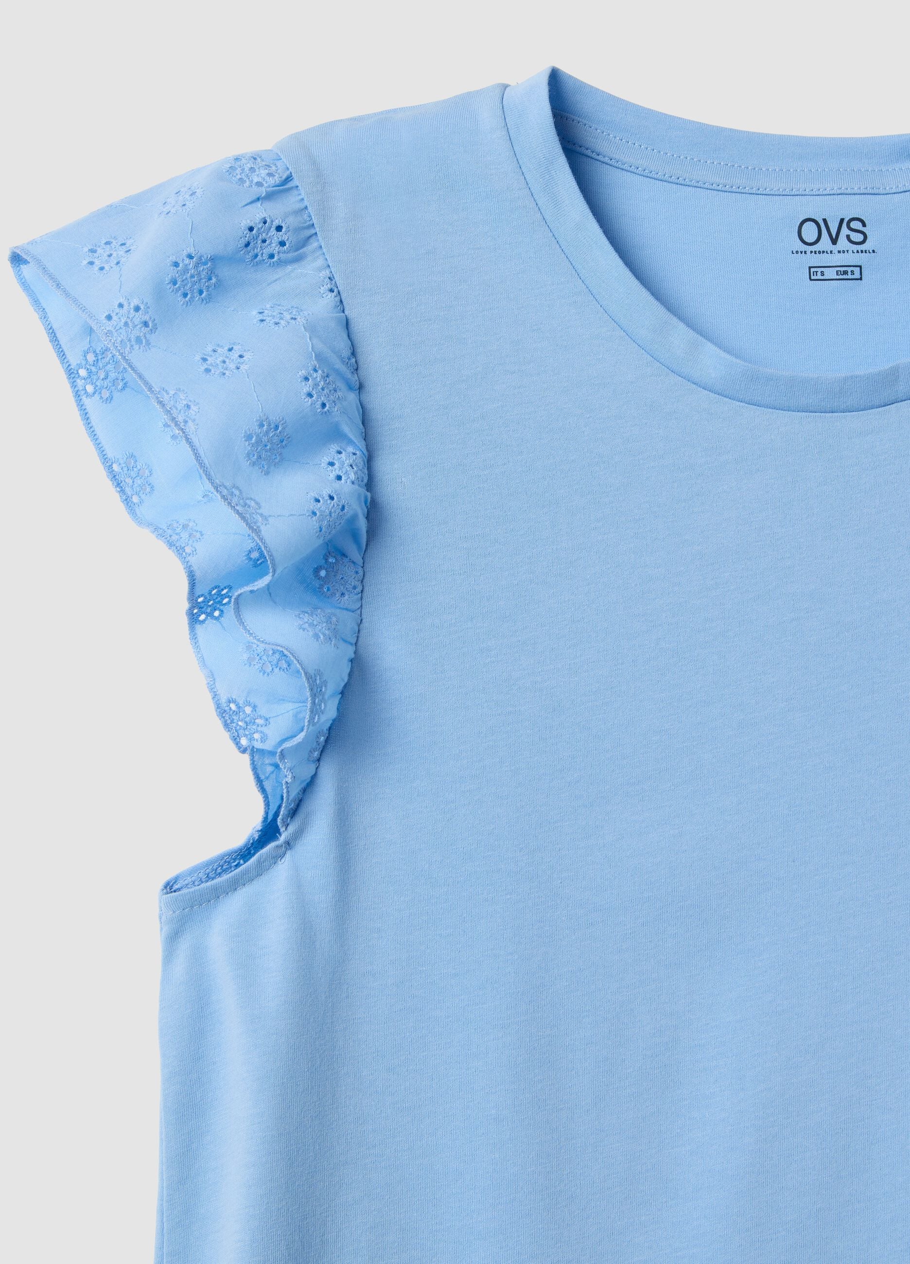 Sky-blue pure cotton nightdress with ruffle trim