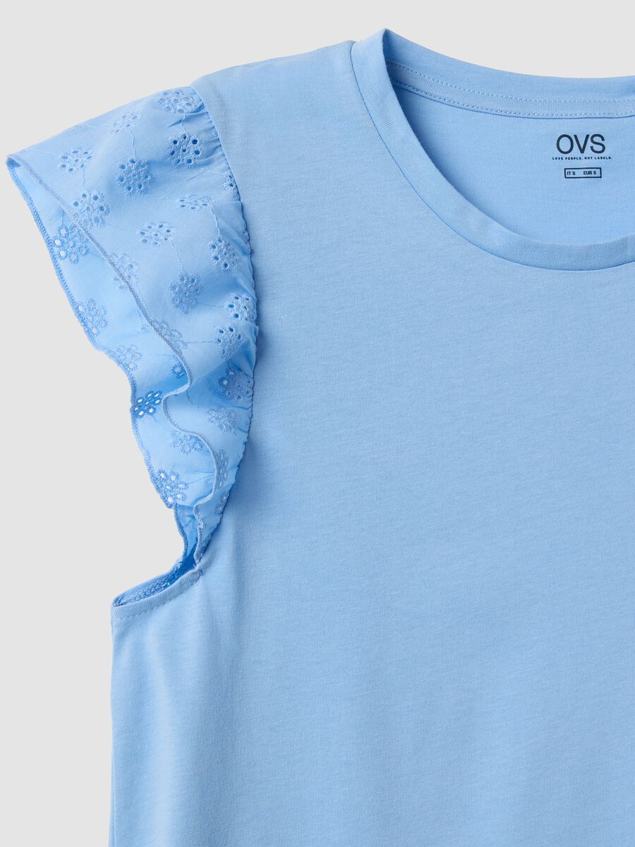 Sky-blue pure cotton nightdress with ruffle trim_5