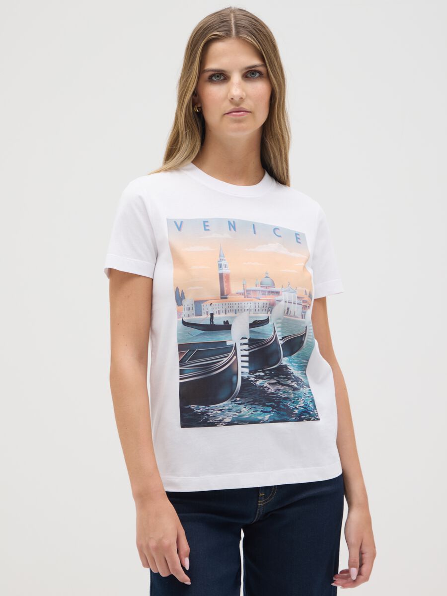 Women's pure cotton white regular fit T-shirt with print_0
