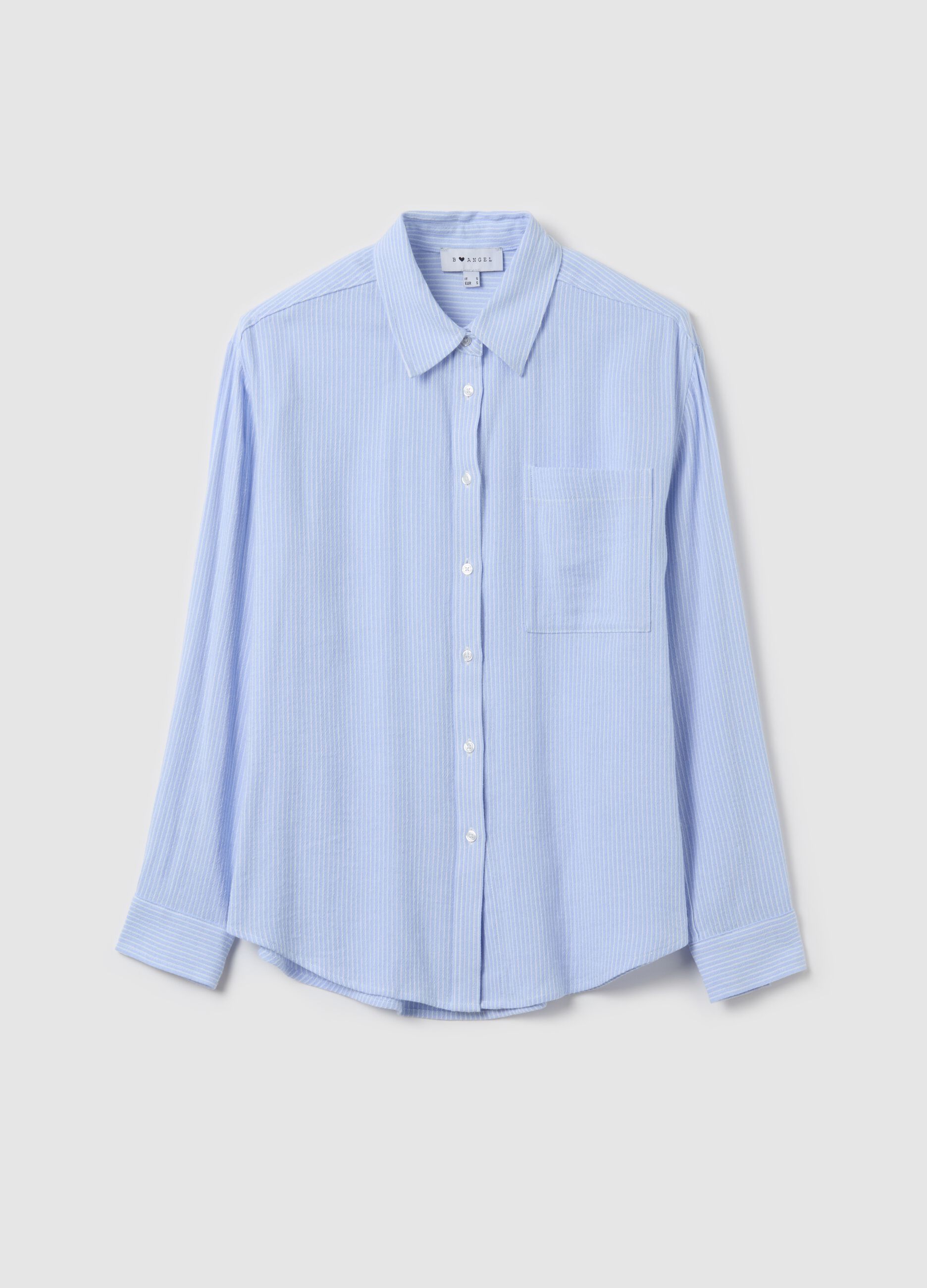 Striped blue chambray shirt in cotton and linen