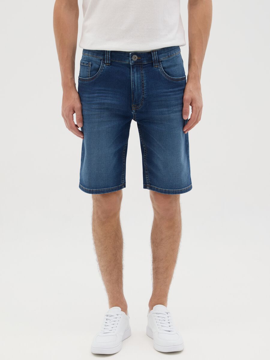 Men's Blue Denim Slim Fit Shorts_1
