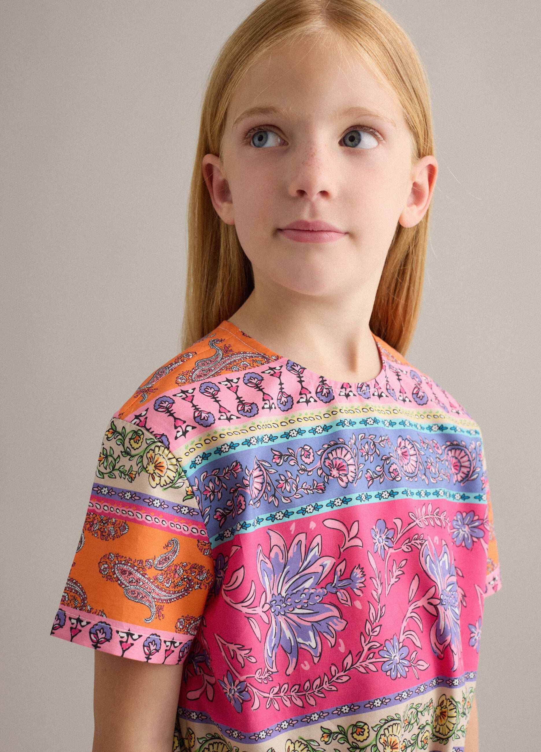 Multicoloured pure cotton shirt with front tie