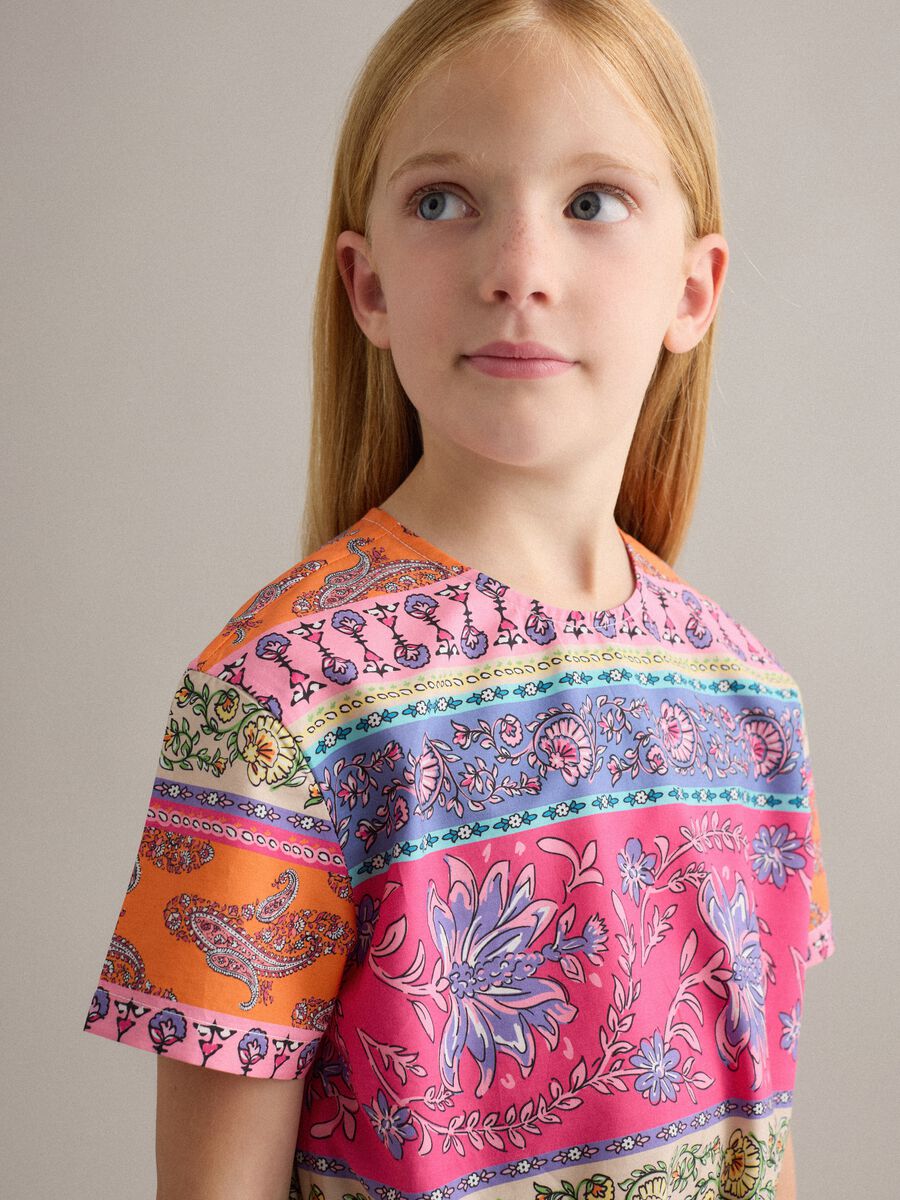 Camicia multicolor in puro cotone da bambina con nodo frontale_2
