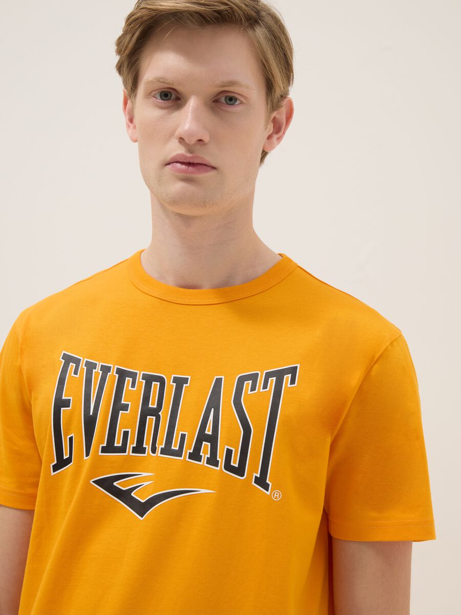 Orange pure cotton regular fit T-shirt with Everlast logo_4