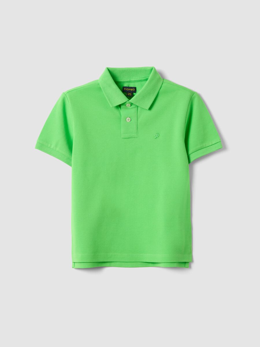Polo in cotone elasticizzato verde da bambino regular fit_0