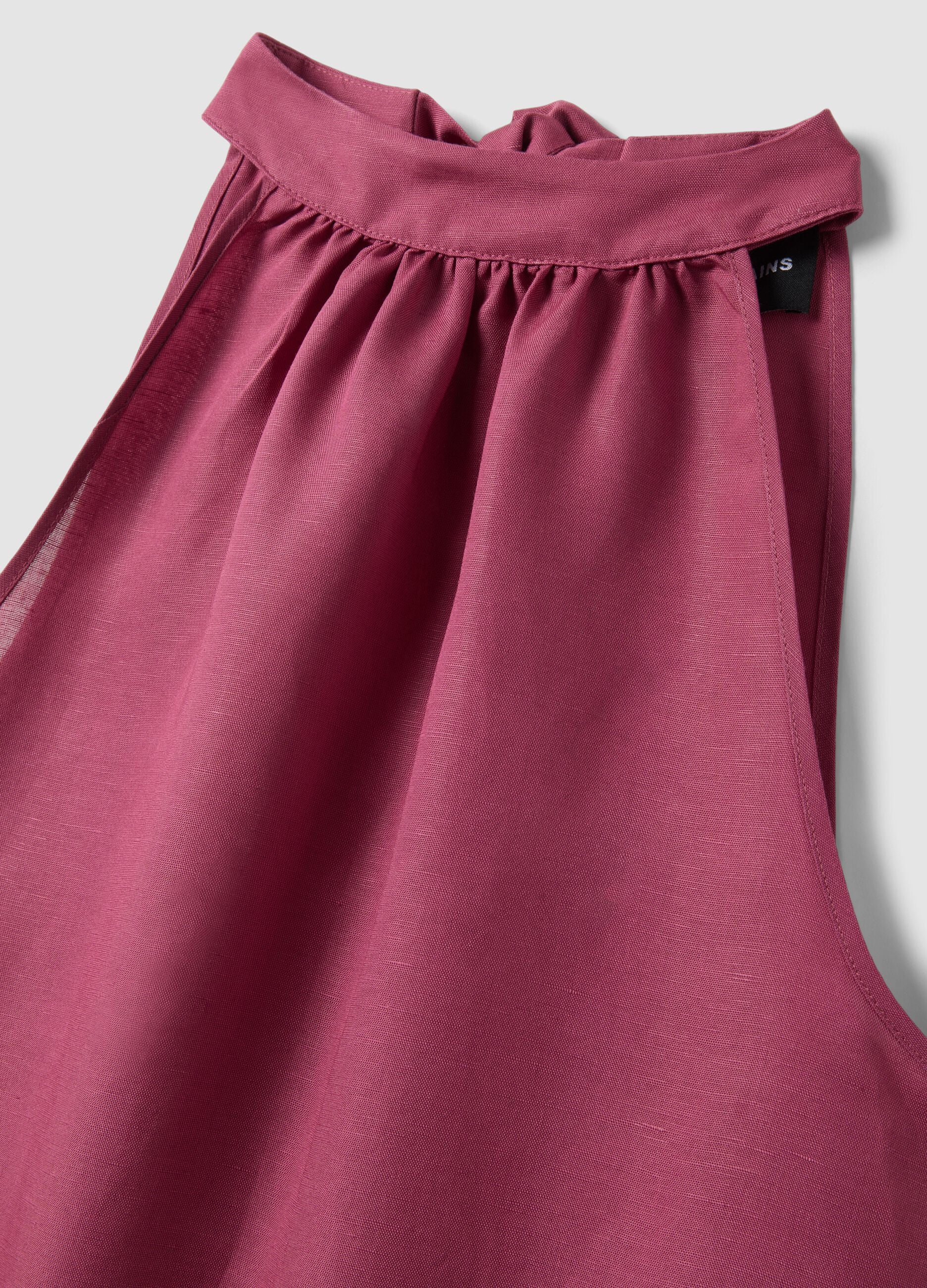 Pink linen-viscose blend halterneck dress, regular fit