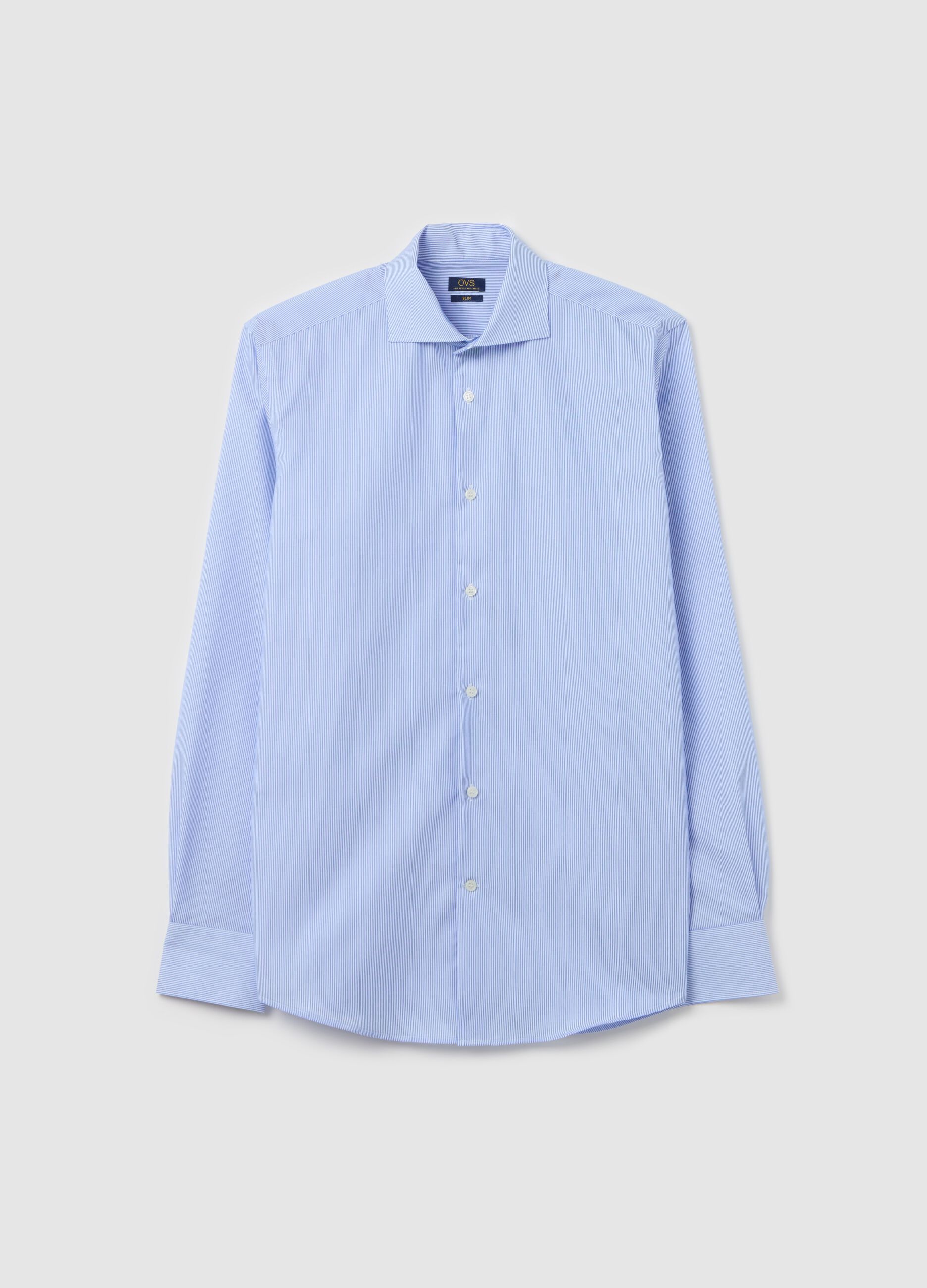 Slim-fit no-iron shirt with thin stripes