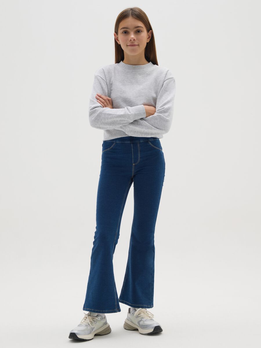 Jeggings flare da ragazza in cotone denim blu_1