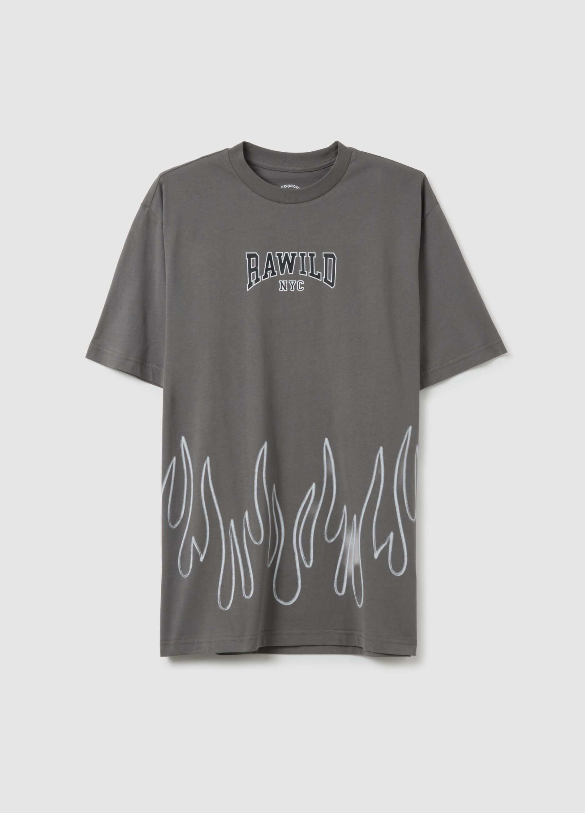 Grey pure cotton T-shirt with prints