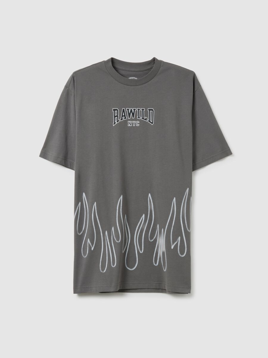 Grey pure cotton T-shirt with prints_0