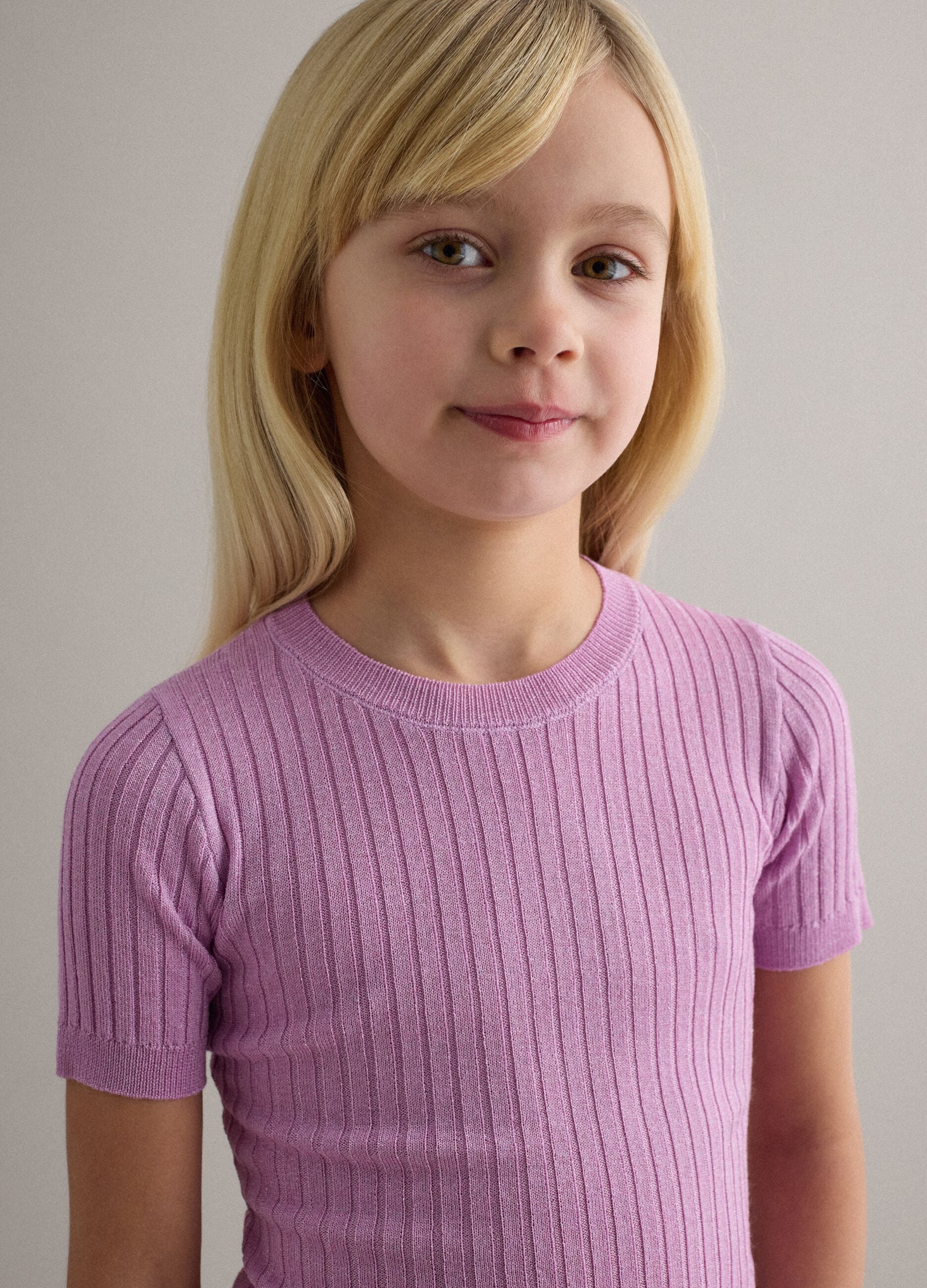 Maglia in misto viscosa viola a coste da bambina regular fit