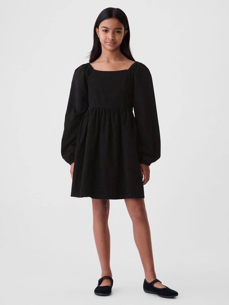 Cotton dress with puff sleeves_0