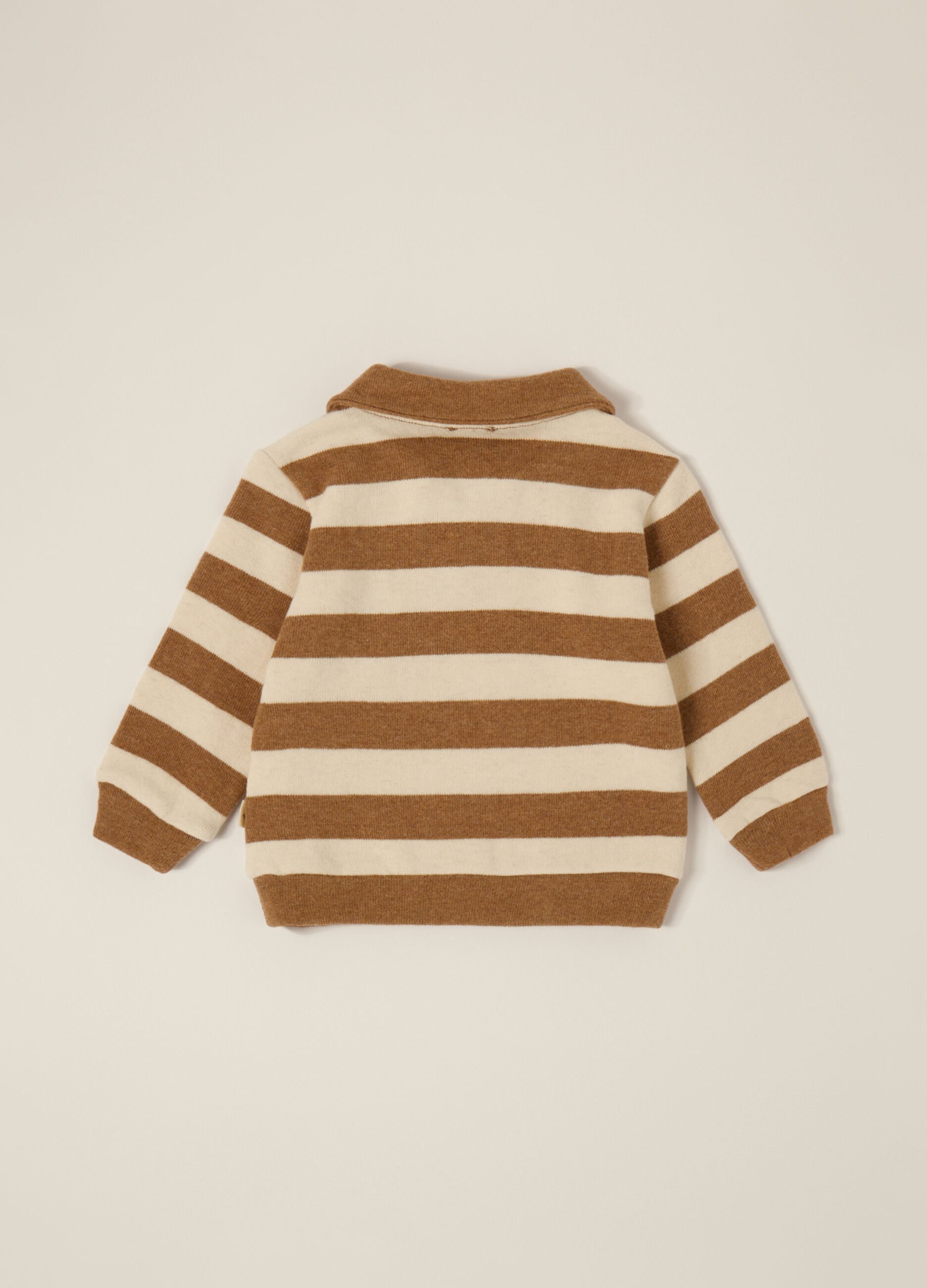 Striped Brown Sweater with Polo Collar