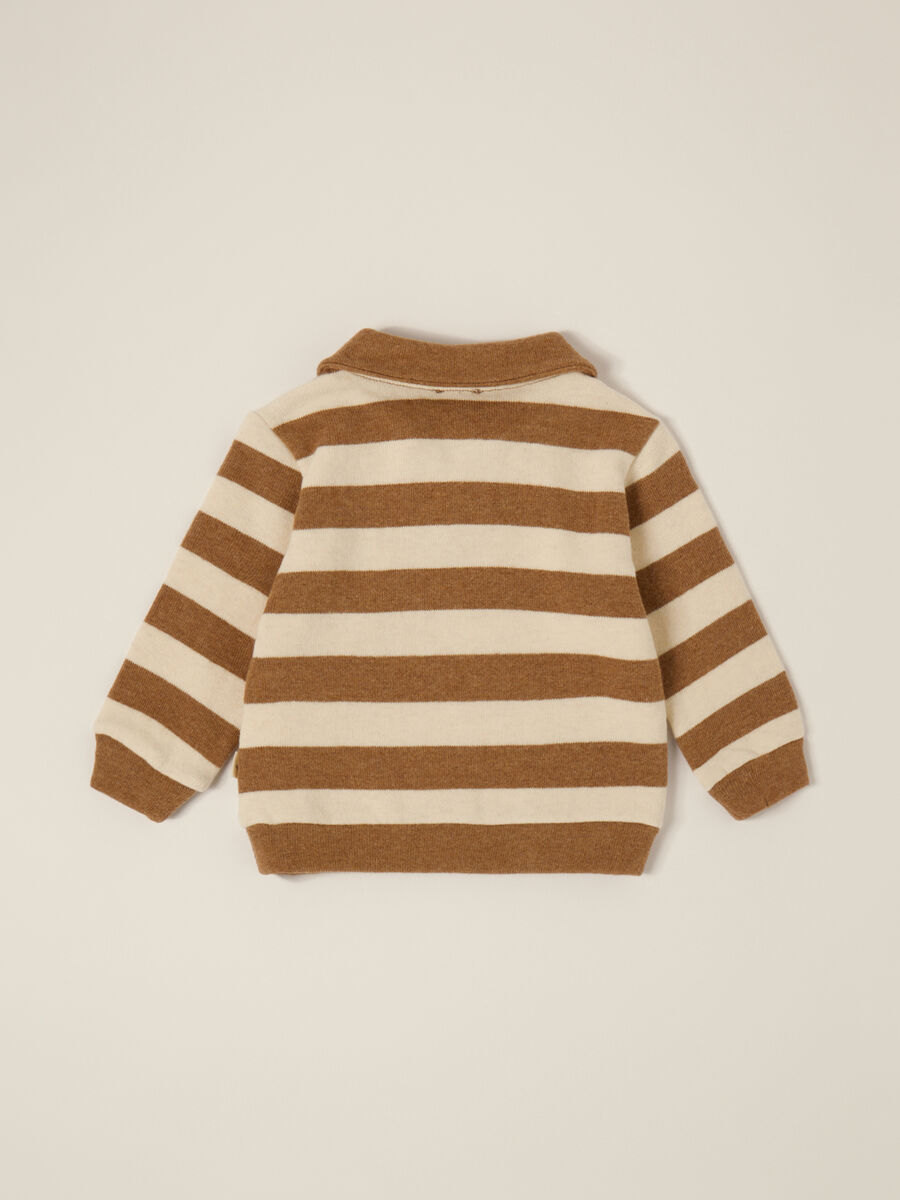 Striped Brown Sweater with Polo Collar_1