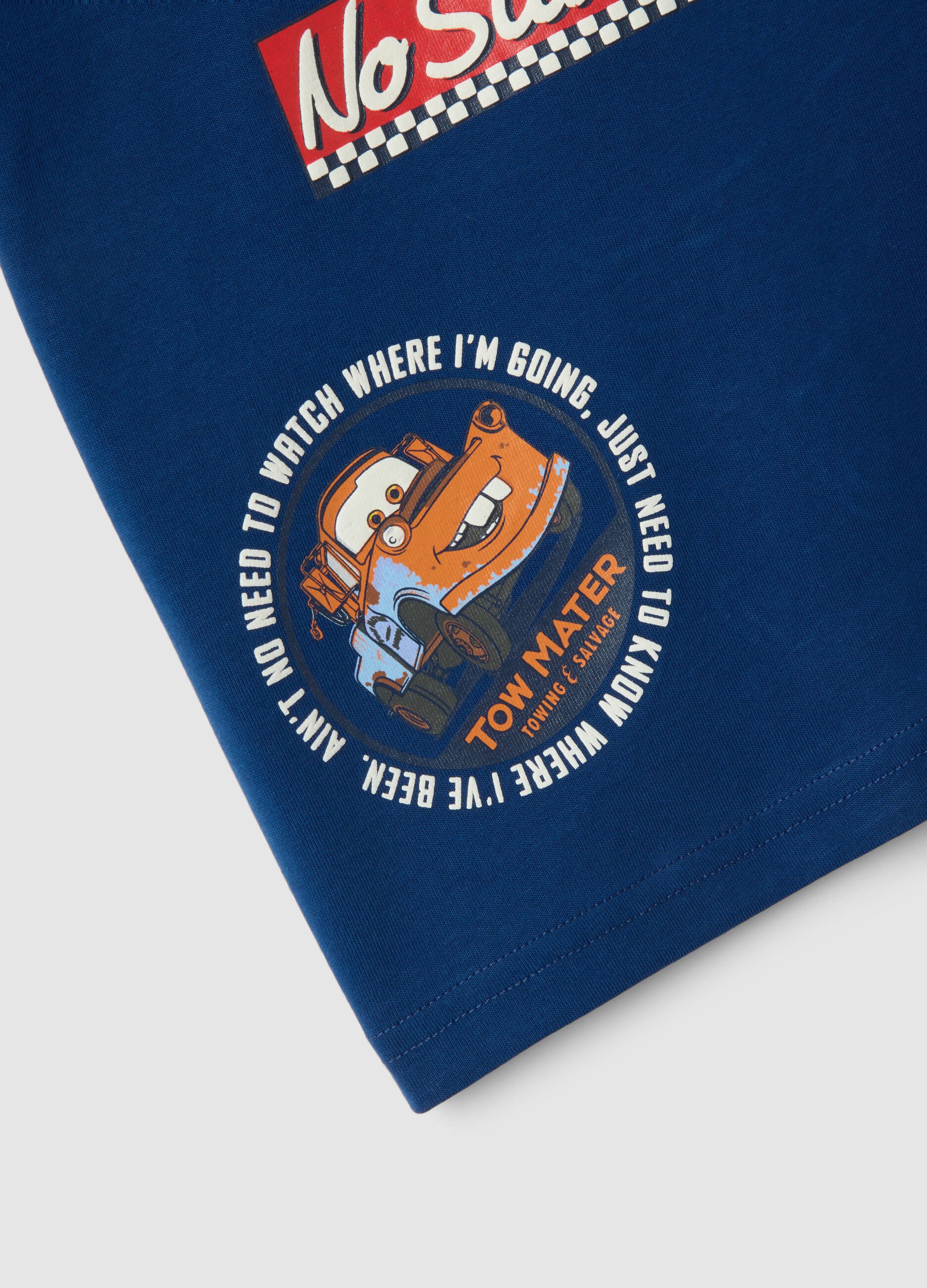 Boys&rsquo; blue pure cotton T-shirt with Cars print, oversized fit